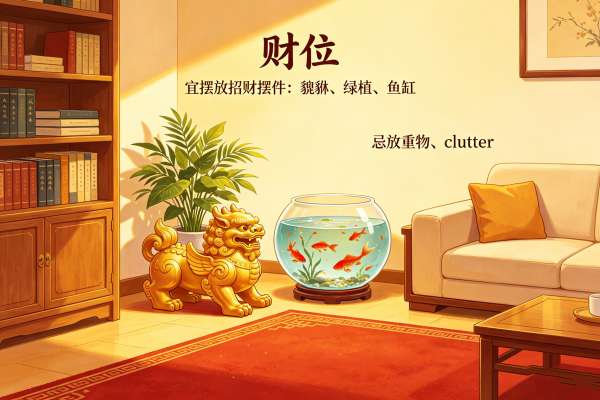 Living room wealth corner Feng Shui