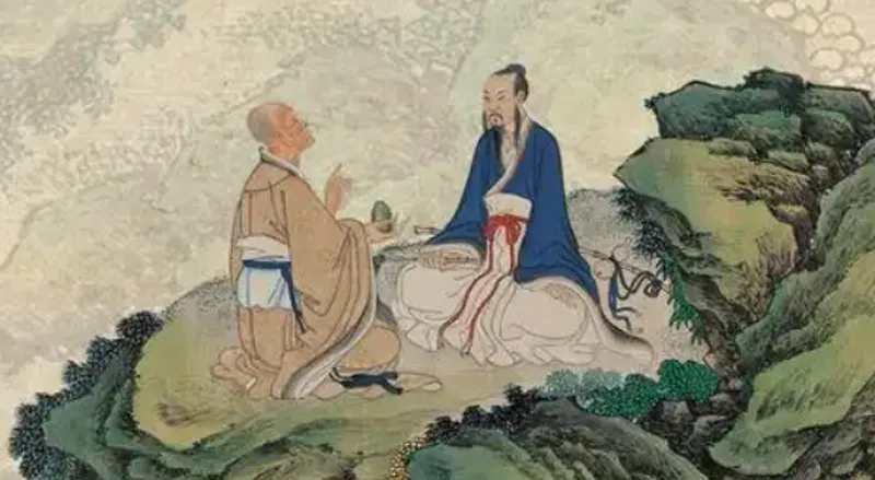 A scholar in Taoist robes attempting to walk through a wall on Mount Laoshan